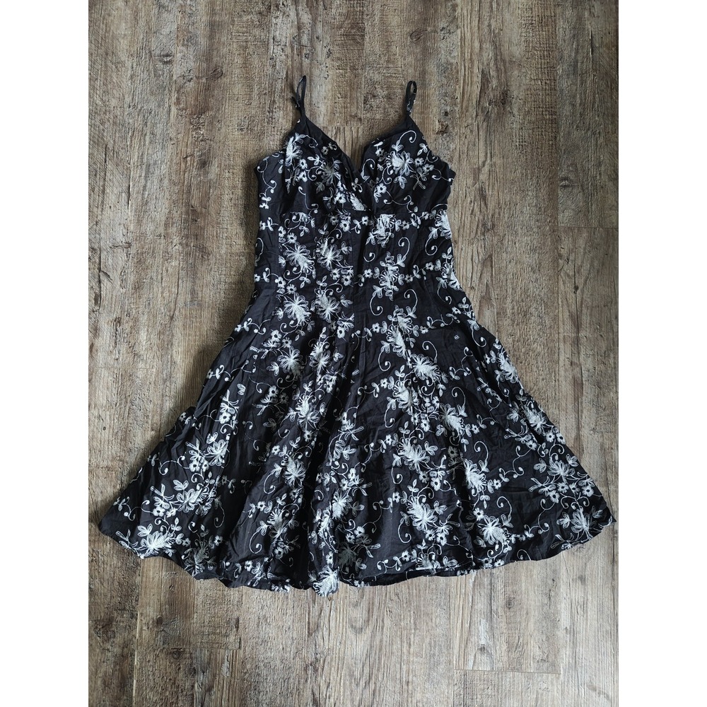 Women's Girl's Small Black Floral Damask Babydoll Dress Y2K Gothic Embroidered